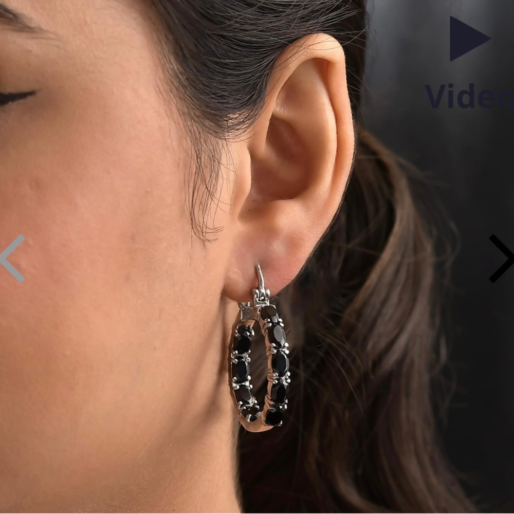 Natural Thai Black Spinel Inside Out Earrings in Stainless Steel.